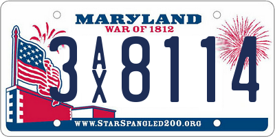MD license plate 3AX8114