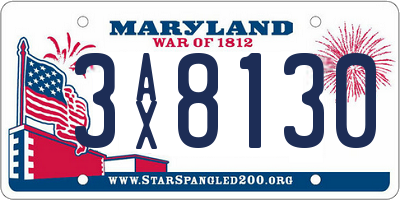 MD license plate 3AX8130