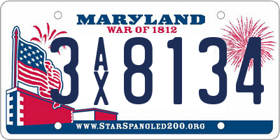 MD license plate 3AX8134