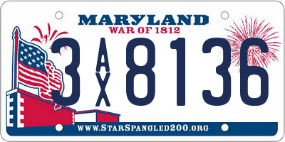 MD license plate 3AX8136