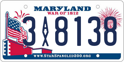 MD license plate 3AX8138
