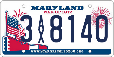 MD license plate 3AX8140