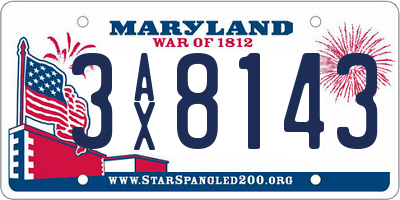 MD license plate 3AX8143