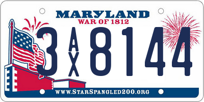 MD license plate 3AX8144