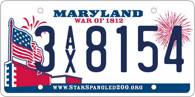MD license plate 3AX8154