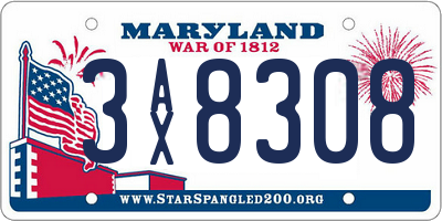 MD license plate 3AX8308