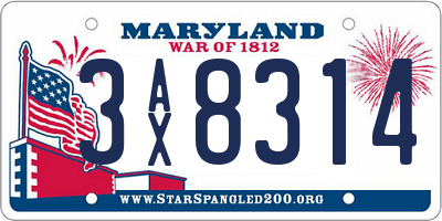 MD license plate 3AX8314