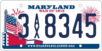 MD license plate 3AX8345