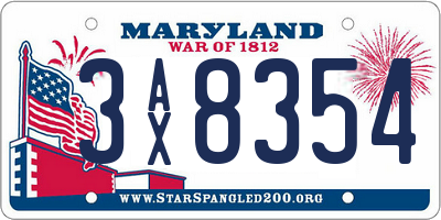 MD license plate 3AX8354