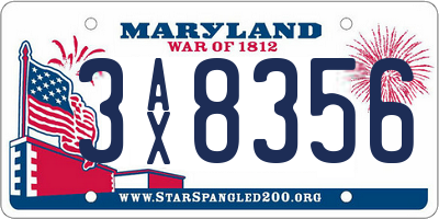 MD license plate 3AX8356