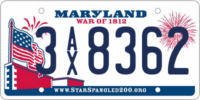 MD license plate 3AX8362