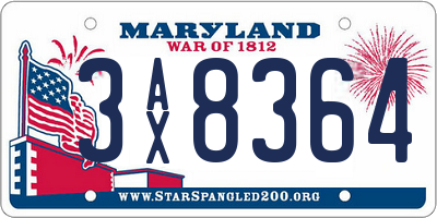 MD license plate 3AX8364