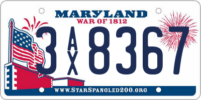 MD license plate 3AX8367