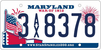 MD license plate 3AX8378