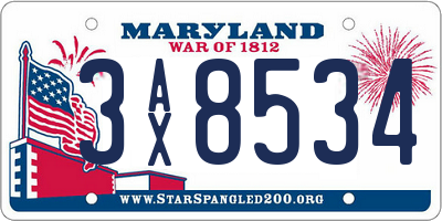 MD license plate 3AX8534