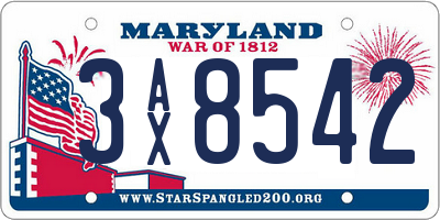 MD license plate 3AX8542