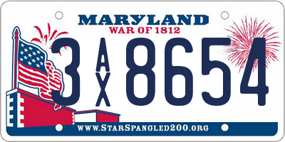 MD license plate 3AX8654