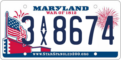 MD license plate 3AX8674