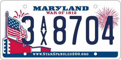 MD license plate 3AX8704