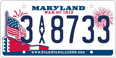 MD license plate 3AX8733