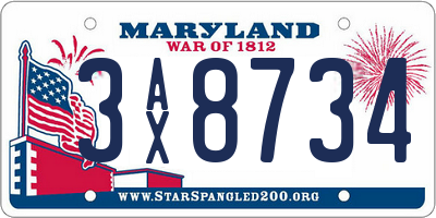 MD license plate 3AX8734