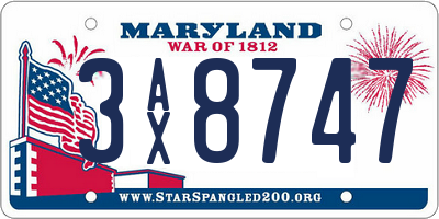 MD license plate 3AX8747