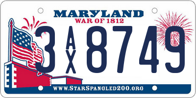 MD license plate 3AX8749