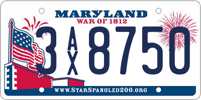MD license plate 3AX8750