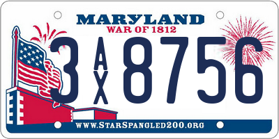 MD license plate 3AX8756