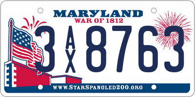 MD license plate 3AX8763