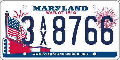 MD license plate 3AX8766