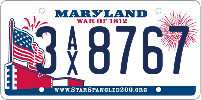 MD license plate 3AX8767