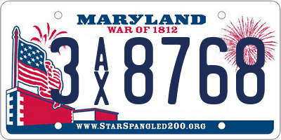 MD license plate 3AX8768