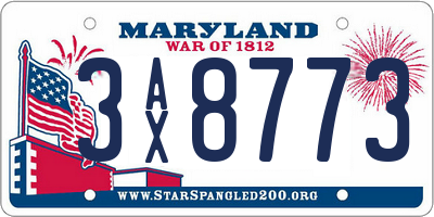 MD license plate 3AX8773