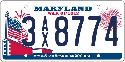 MD license plate 3AX8774