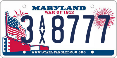 MD license plate 3AX8777