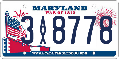 MD license plate 3AX8778