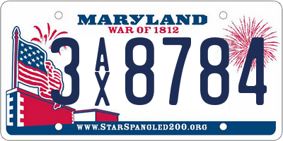 MD license plate 3AX8784