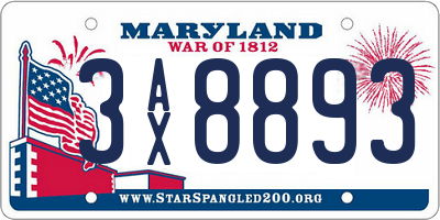 MD license plate 3AX8893
