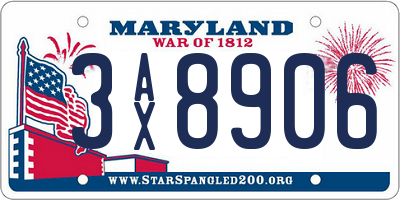 MD license plate 3AX8906