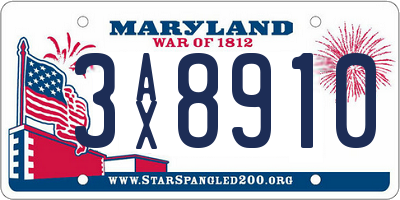 MD license plate 3AX8910