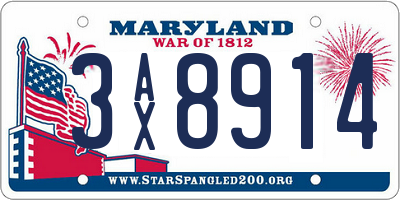 MD license plate 3AX8914