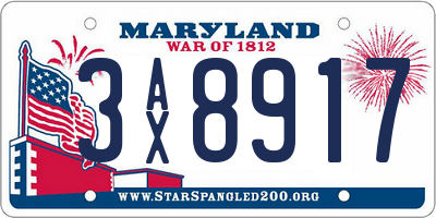 MD license plate 3AX8917