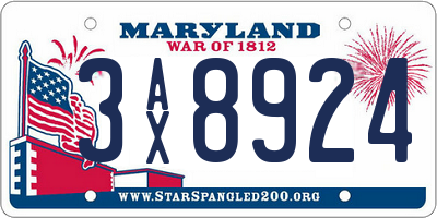 MD license plate 3AX8924