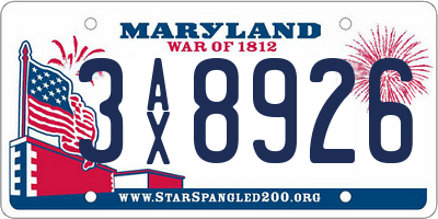 MD license plate 3AX8926