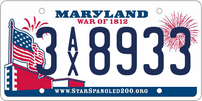 MD license plate 3AX8933