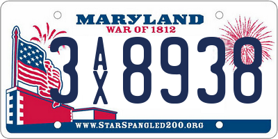MD license plate 3AX8938