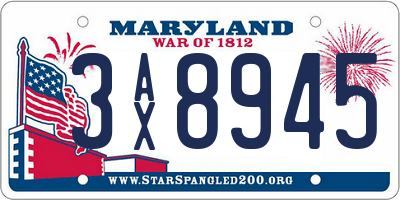 MD license plate 3AX8945