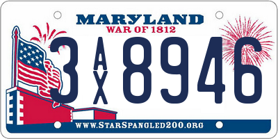MD license plate 3AX8946