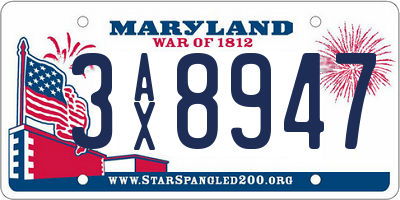 MD license plate 3AX8947